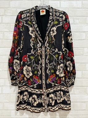 FARM RIO Black Rococo Flowers Mini Dress - Size - Small